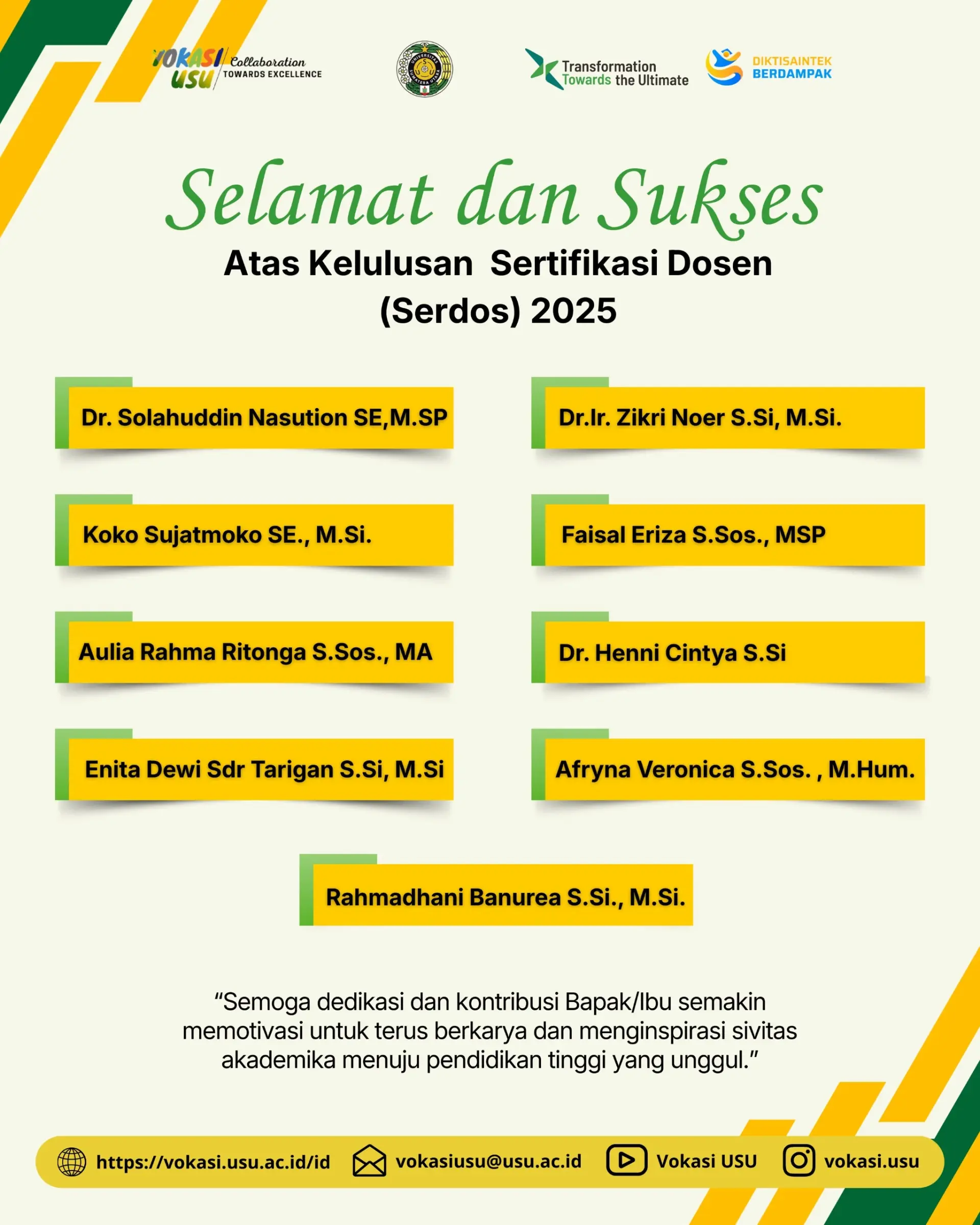 Congratulations on Passing the Lecturer Certification (Serdos) of the Faculty of Vocational Education, Universitas Sumatera Utara, 2025